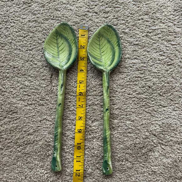 SET of 2 Vintage Pizzato Glazed Ceramic Green Serving Spoons Handmade in Italy - Picture 7 of 9